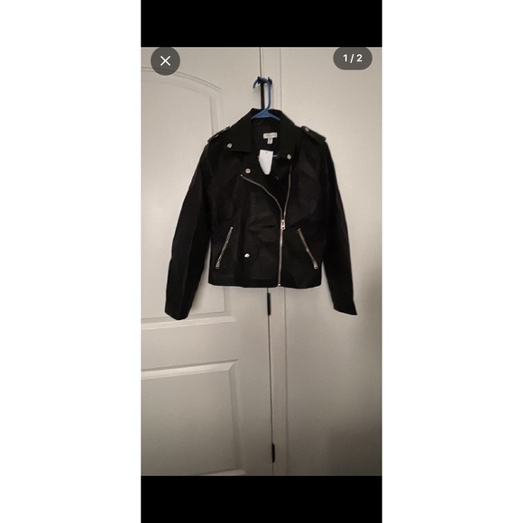 Topshop Jackets & Blazers - TOPSHOP Black Faux Leather Biker Jacket Moto Style Zip Front Women Size 6